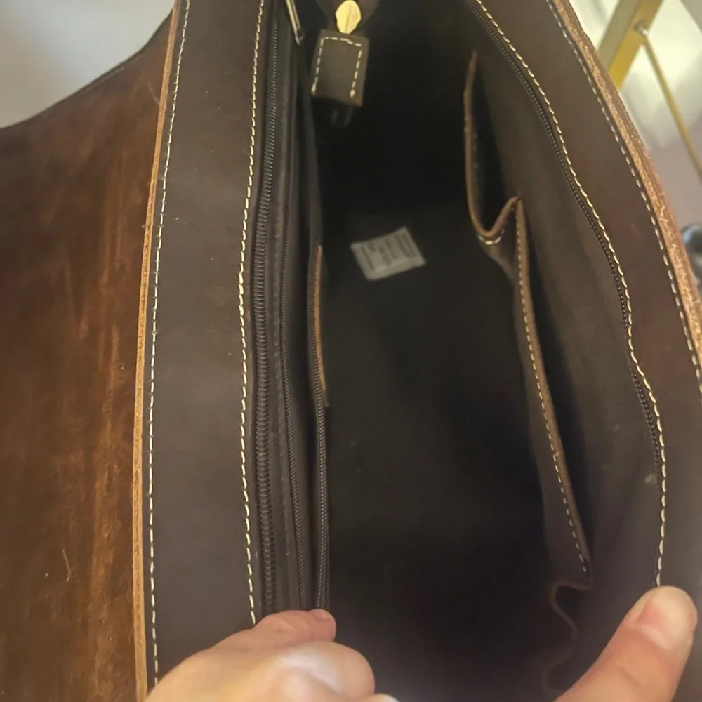 Elegant Dark Brown Leather Briefcase / Camera Bag